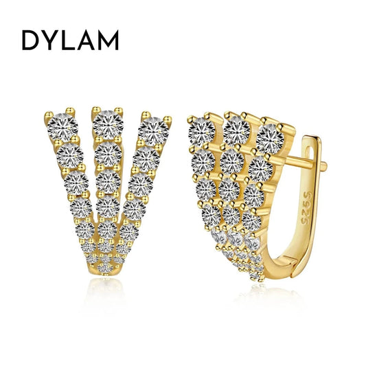 Dylam 18K Gold Plated Triple Diamond Cz Cubic Zirconia Earring High Quality Huggie Hoop Silver 925 Sterlings Earrings For Women