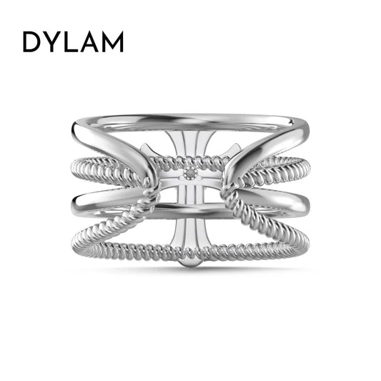 Dylam 2024 Customization18K Gold Plated Ring Diamond Cz Cubic Zirconia Cross Multi-Layer Ring Retro S925 Silver Rings For Women