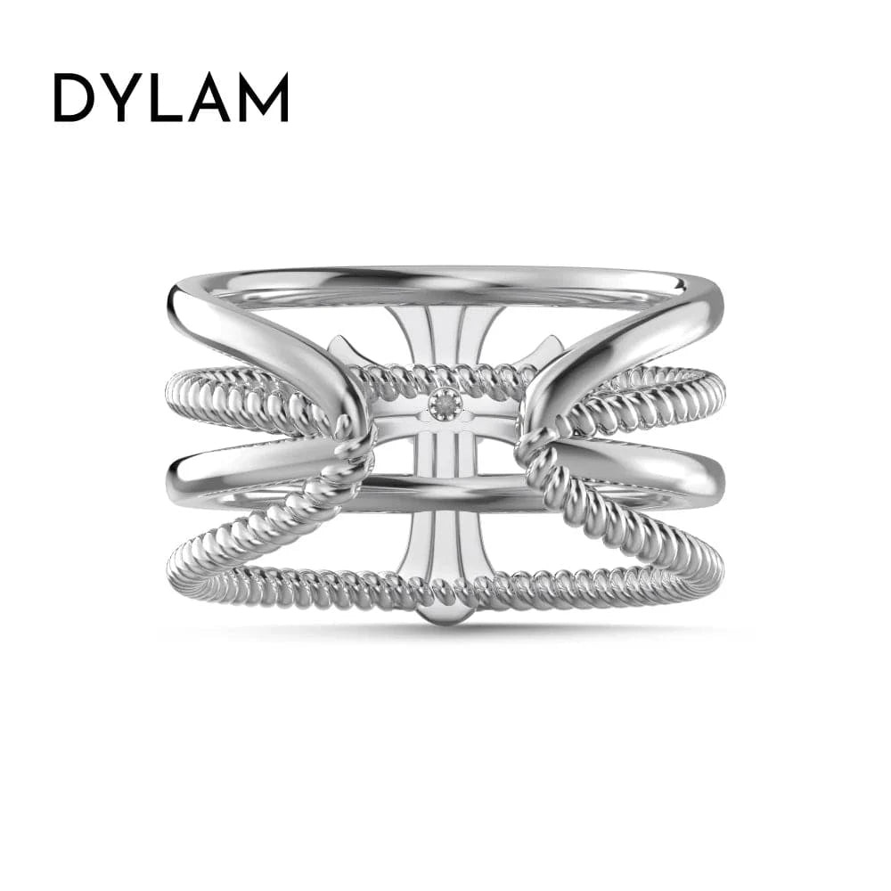 Dylam 2024 Customization18K Gold Plated Ring Diamond Cz Cubic Zirconia Cross Multi-Layer Ring Retro S925 Silver Rings For Women