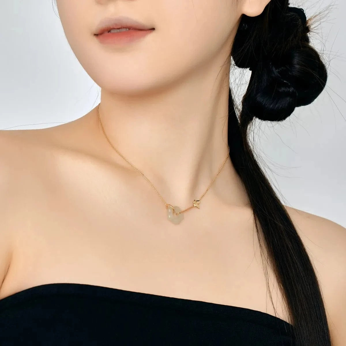 Dylam 925 Sterling Silver 22K Gold Plated Choker Flower Butterfly Jade Dangle Necklace Hetian Floral Jade Charm Necklaces Women