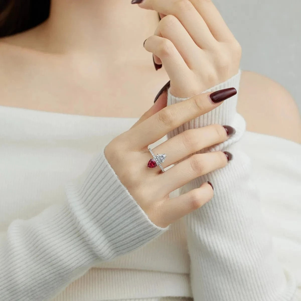 Dylam 925 Sterling Silver High-End Design Double Stone Blue Ruby Cz Cubic Zirconia Ring Wedding Engagement Rings For Women