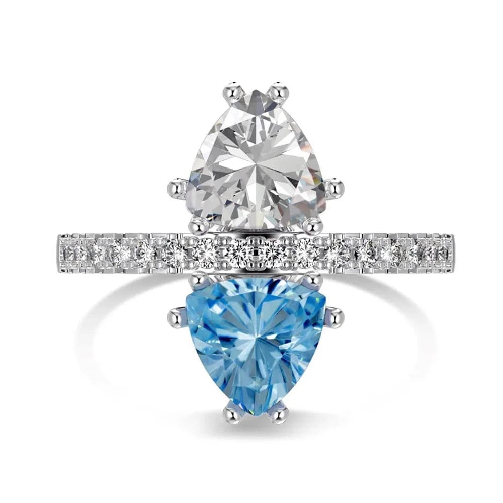 Dylam 925 Sterling Silver High-End Design Double Stone Blue Ruby Cz Cubic Zirconia Ring Wedding Engagement Rings For Women