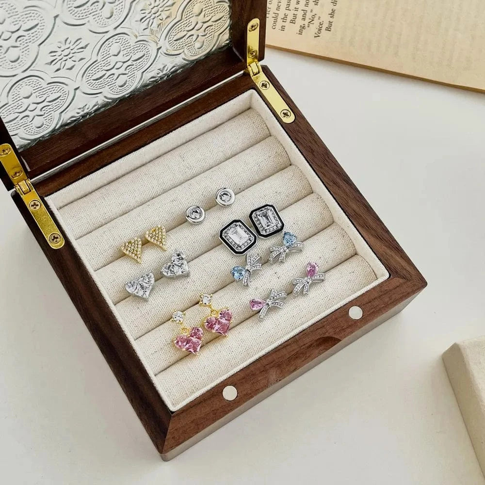 Dylam Best 2024 Valentine Day Gift S925 Silver Rhodium 18K Gold Plated Clear Pink Sparkle 5A Cubic Zirconia Heart Stud Earrings