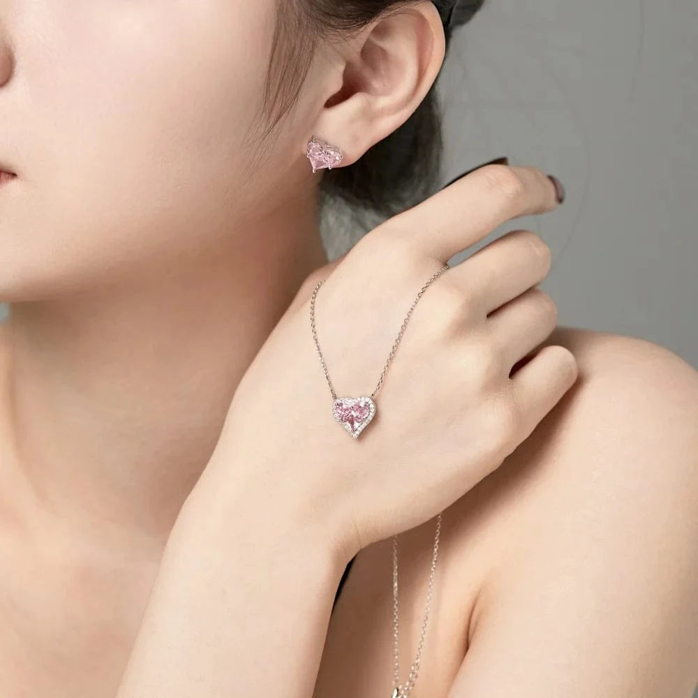 Dylam Best 2024 Valentine Day Gift S925 Silver Rhodium 18K Gold Plated Clear Pink Sparkle 5A Cubic Zirconia Heart Stud Earrings