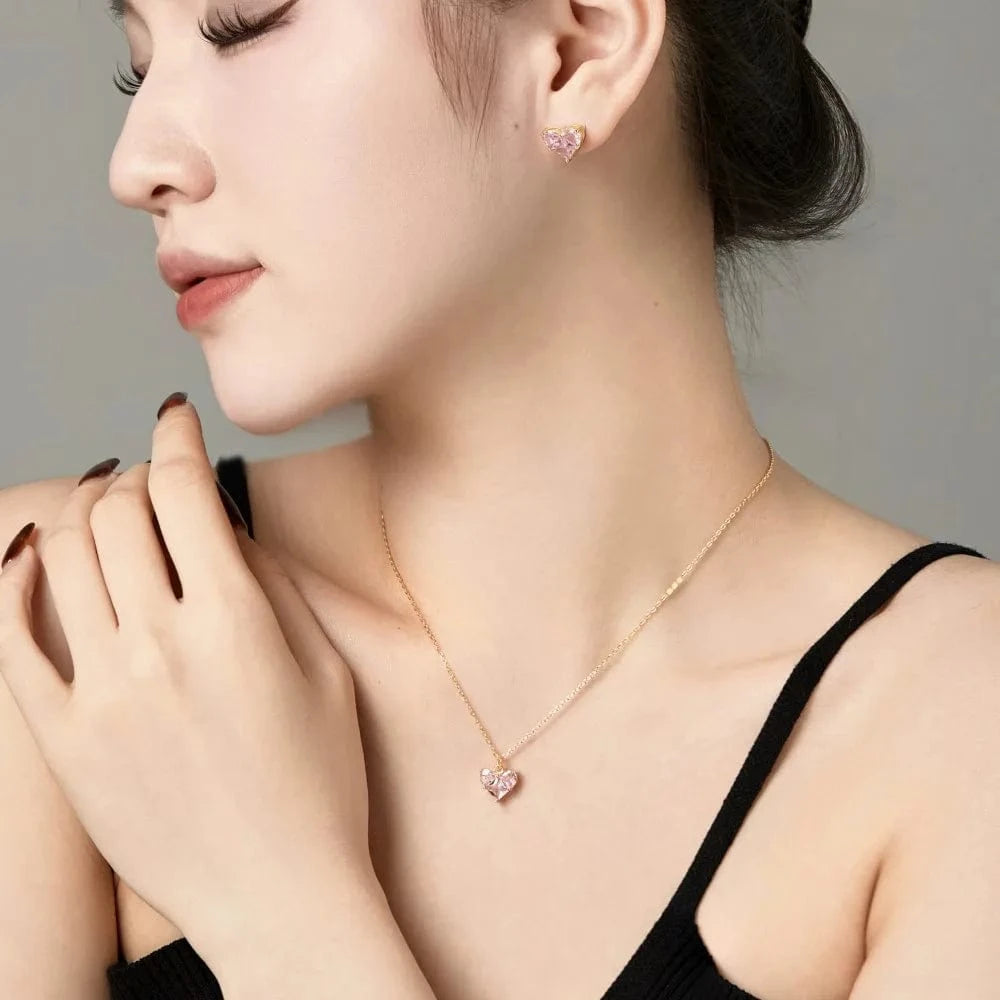 Dylam Best 2024 Valentine Day Gift S925 Silver Rhodium 18K Gold Plated Clear Pink Sparkle 5A Cubic Zirconia Heart Stud Earrings