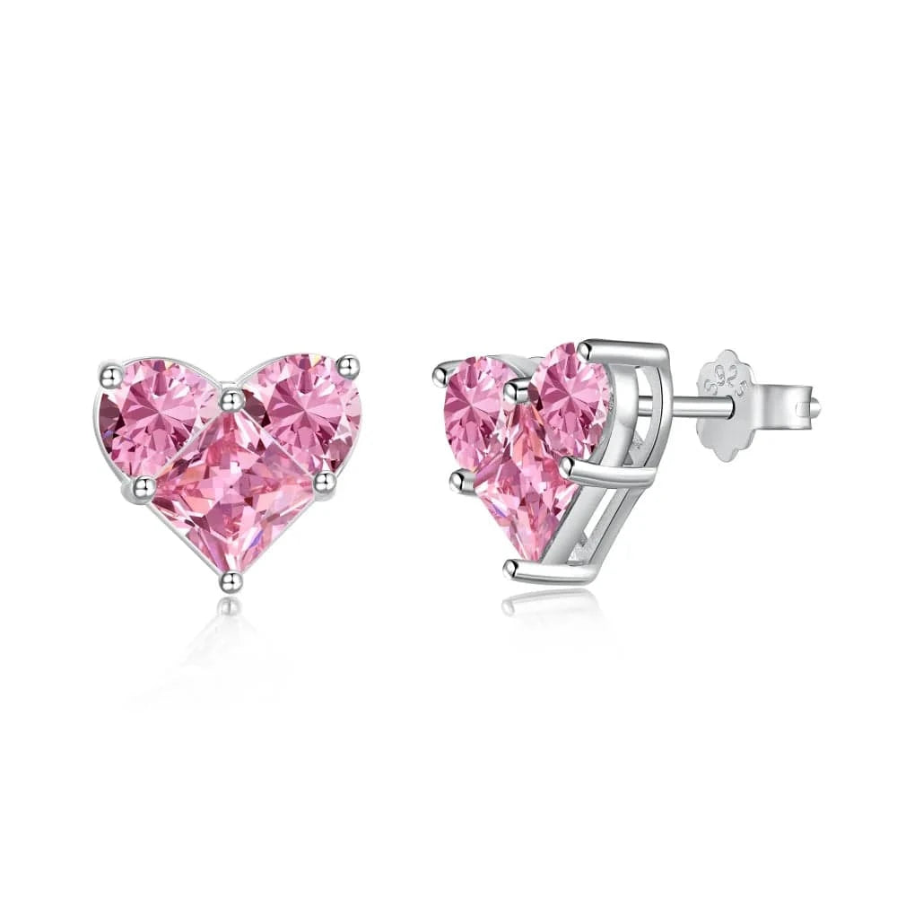 Dylam Best 2024 Valentine Day Gift S925 Silver Rhodium 18K Gold Plated Clear Pink Sparkle 5A Cubic Zirconia Heart Stud Earrings