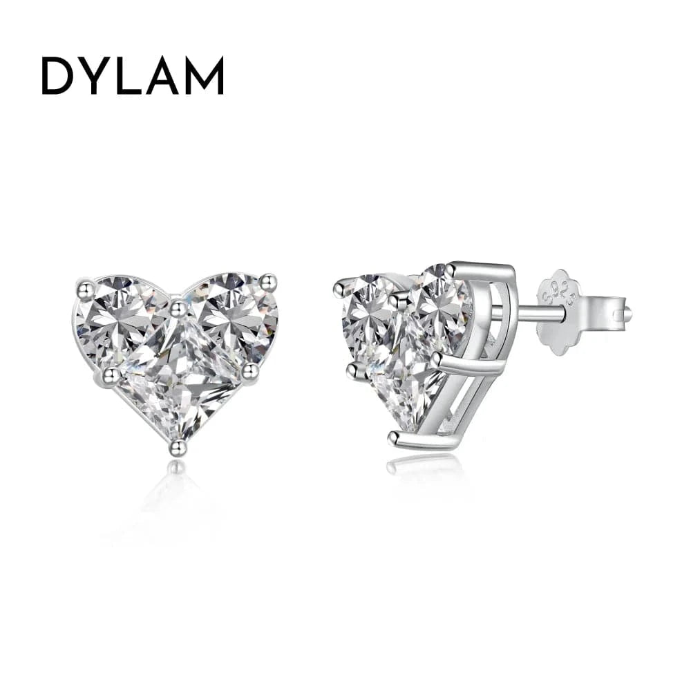Dylam Best 2024 Valentine Day Gift S925 Silver Rhodium 18K Gold Plated Clear Pink Sparkle 5A Cubic Zirconia Heart Stud Earrings