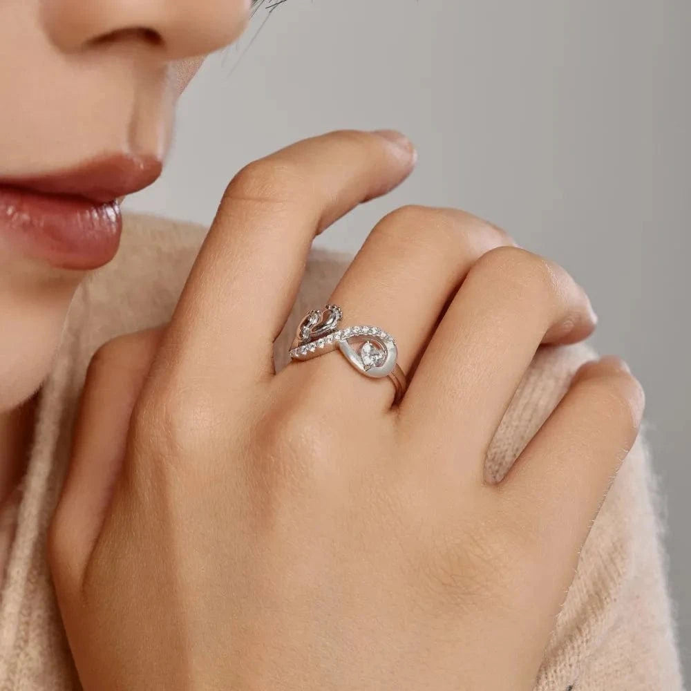 Dylam Best Mother's Day Gift Statement Feet Print Love Heart Shape Eternity Band Infinity S925 Silver 5A Cubic Zirconia Rings