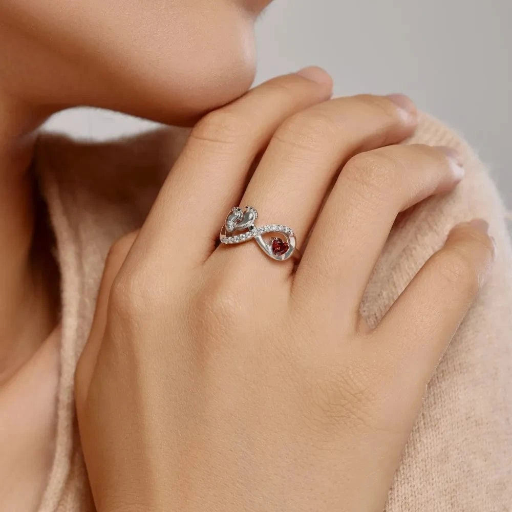 Dylam Best Mother's Day Gift Statement Feet Print Love Heart Shape Eternity Band Infinity S925 Silver 5A Cubic Zirconia Rings