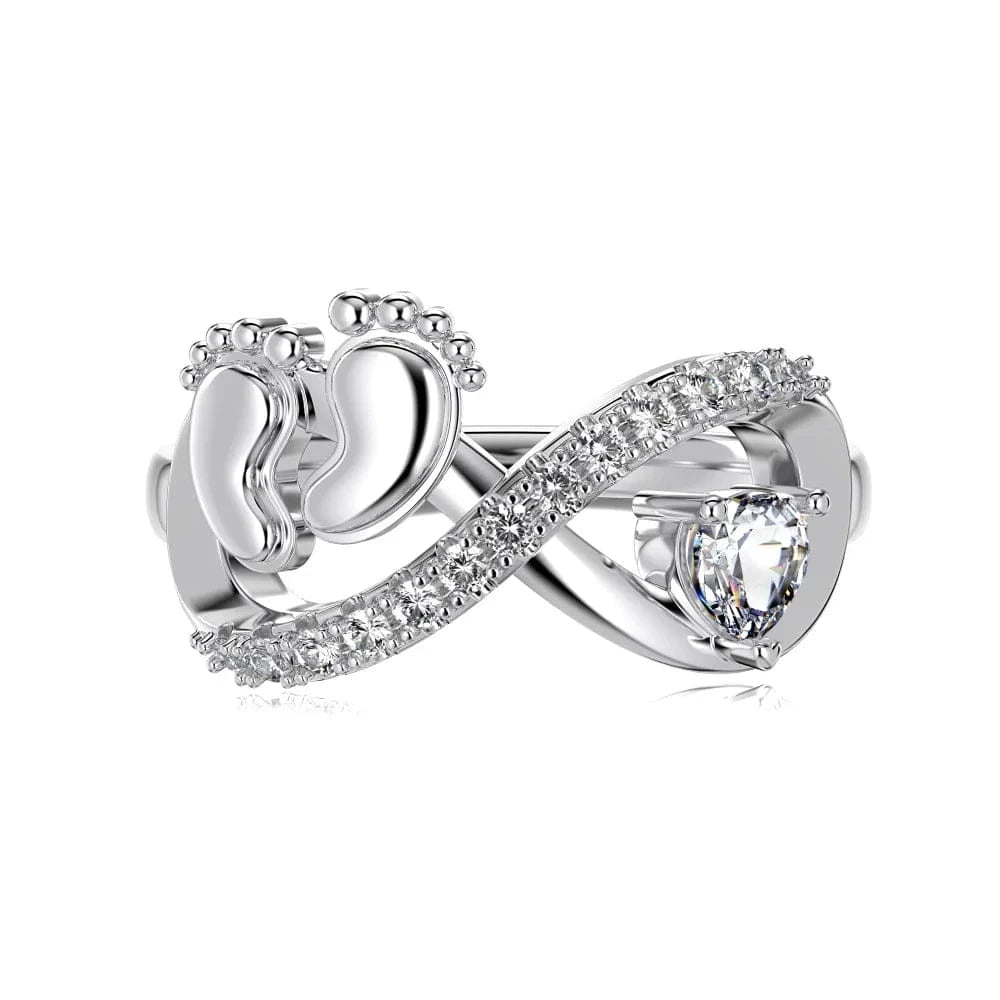Dylam Best Mother's Day Gift Statement Feet Print Love Heart Shape Eternity Band Infinity S925 Silver 5A Cubic Zirconia Rings