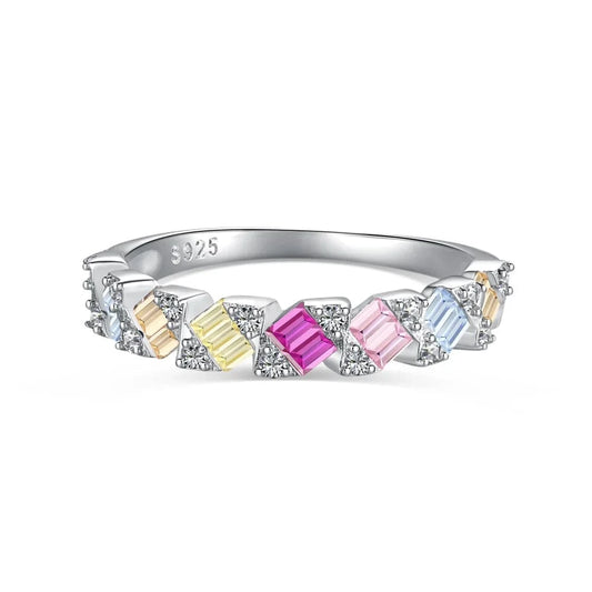 Dylam Colorful Dainty Design Fine Jewelry S925 Silver Rhodium Plated Multiple Color 5A Cubic Zirconia Diamond Jewellery Rings