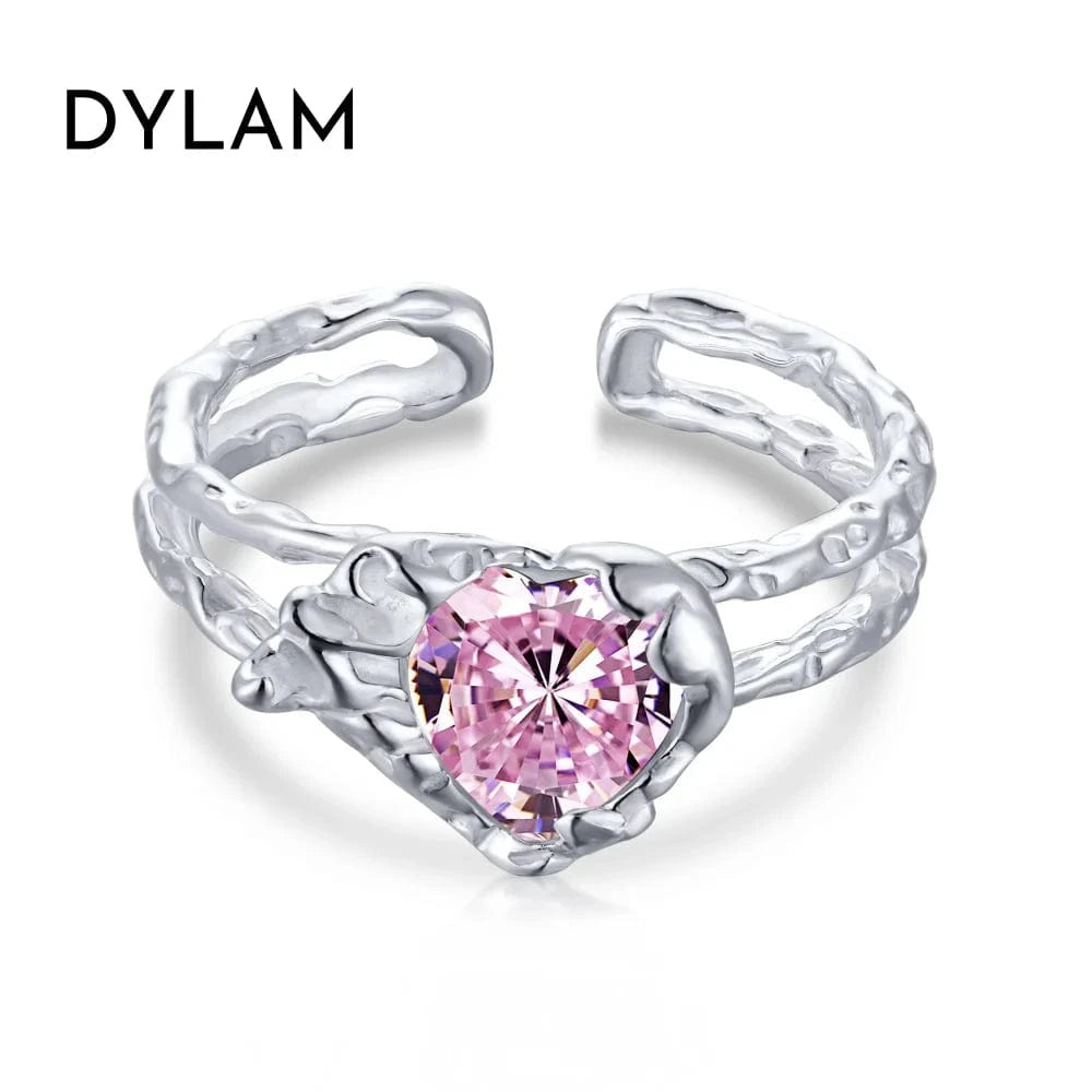 Dylam cubic Zirconia Pave Pink Simulated Diamond Ring Jewelry Women 925 Silver Rings Gold 18K Pave Solotaire Rings for women