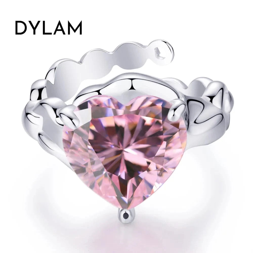 Dylam cubic Zirconia Pave Pink Simulated Diamond Ring Jewelry Women 925 Silver Rings Gold 18K Pave Solotaire Rings for women