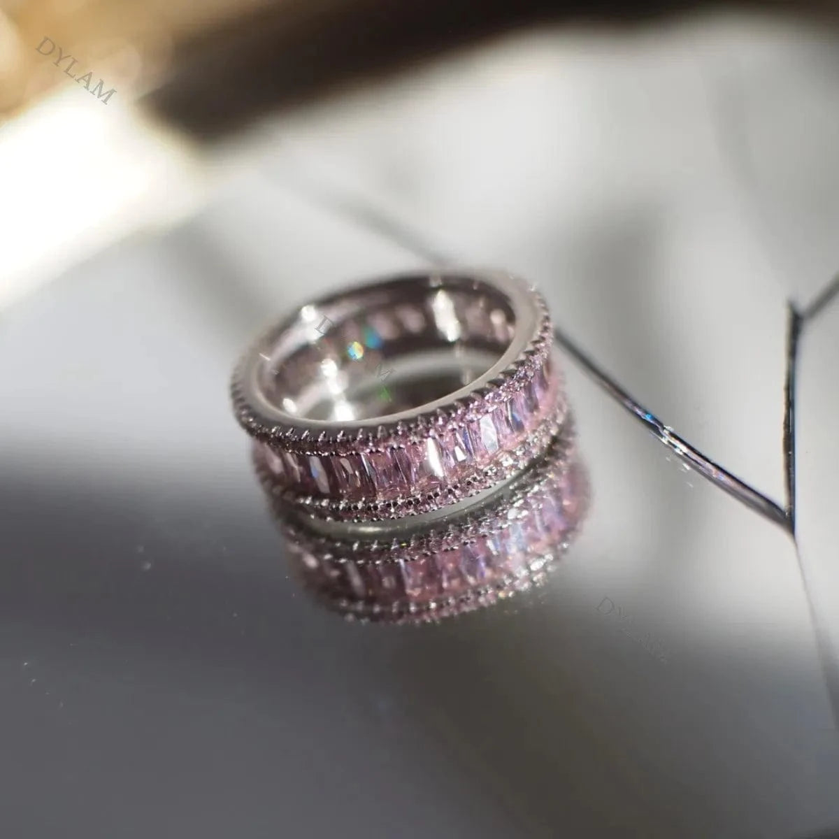 Dylam cubic Zirconia Pave Pink Simulated Diamond Ring Jewelry Women 925 Silver Rings Gold 18K Pave Solotaire Rings for women