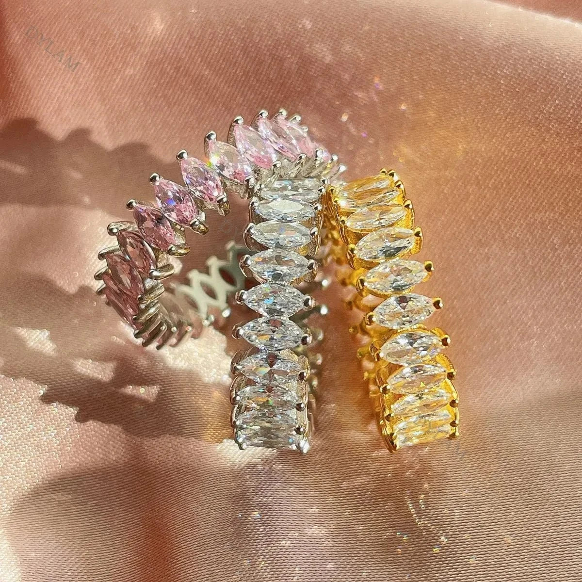 Dylam cubic Zirconia Pave Pink Simulated Diamond Ring Jewelry Women 925 Silver Rings Gold 18K Pave Solotaire Rings for women