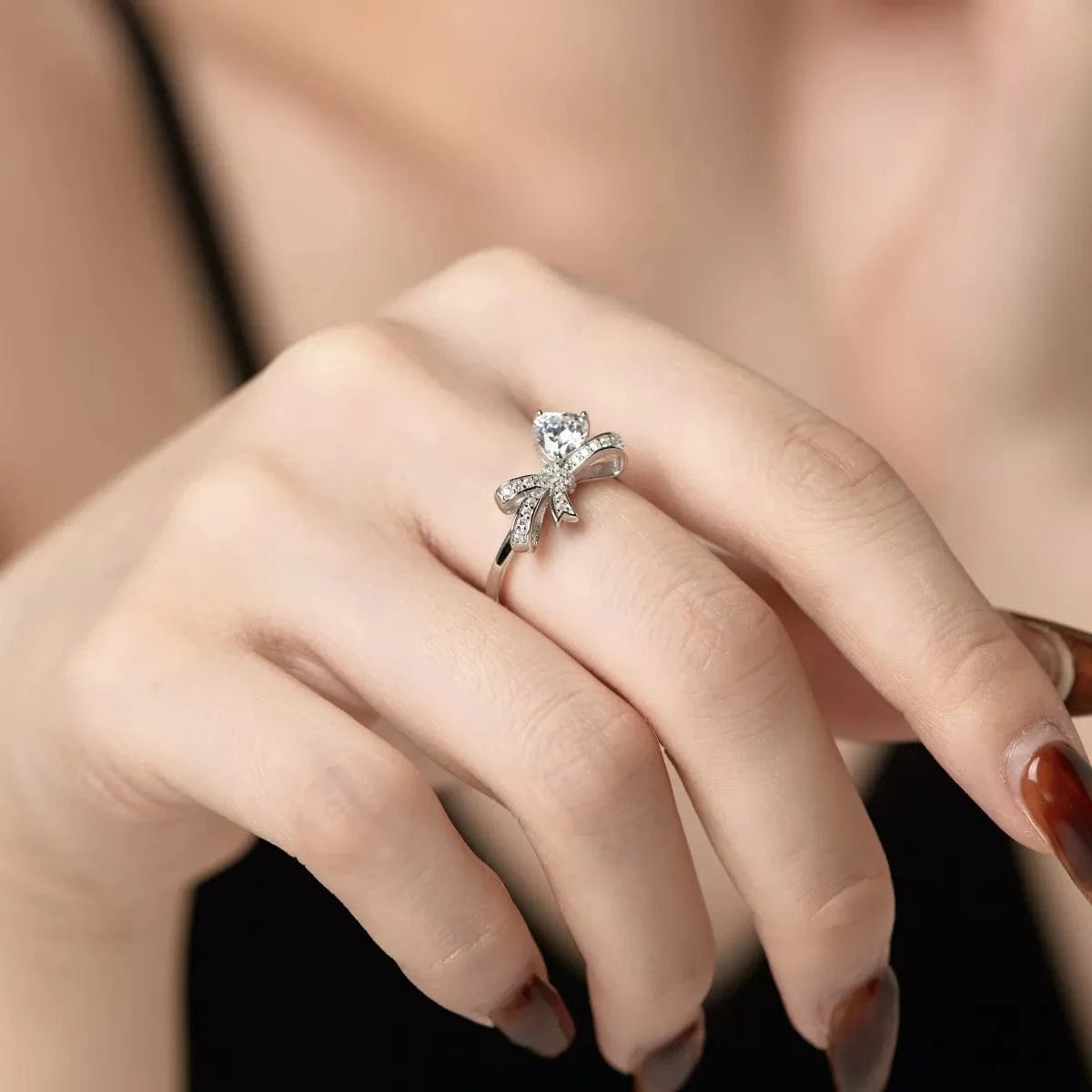 Dylam Custom Heart Shaped Bow Ring Wholesale S925 Sterling Silver Wedding Ring Engagement Diamond Rings For Women Jewelry Set