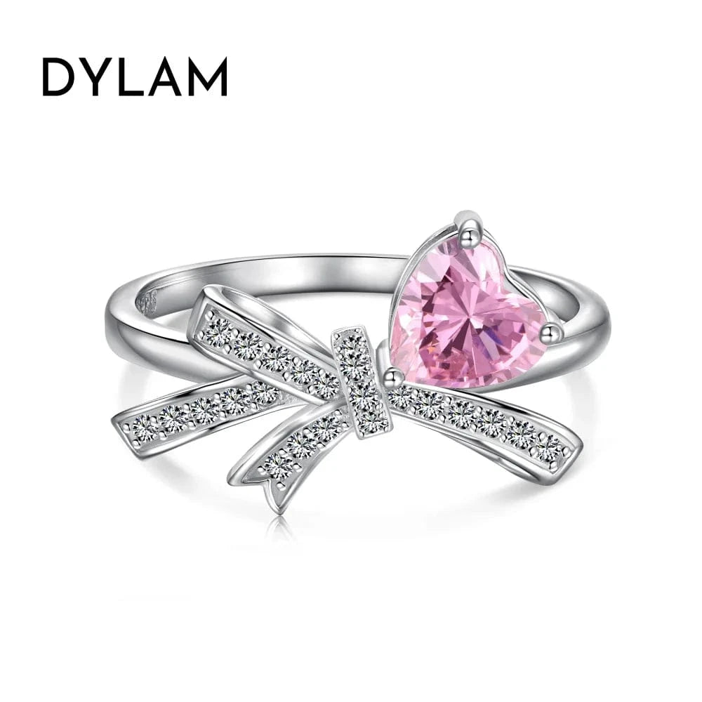 Dylam Custom Heart Shaped Bow Ring Wholesale S925 Sterling Silver Wedding Ring Engagement Diamond Rings For Women Jewelry Set