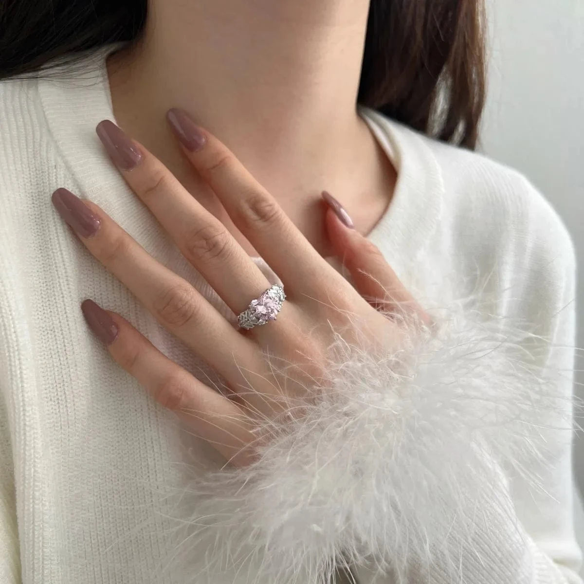 Dylam Custom S925 Sterling Silver 5A Cz Stone Pink Heart Ring High Quality Luxury Engagement Wedding Diamond Rings Jewelry Women