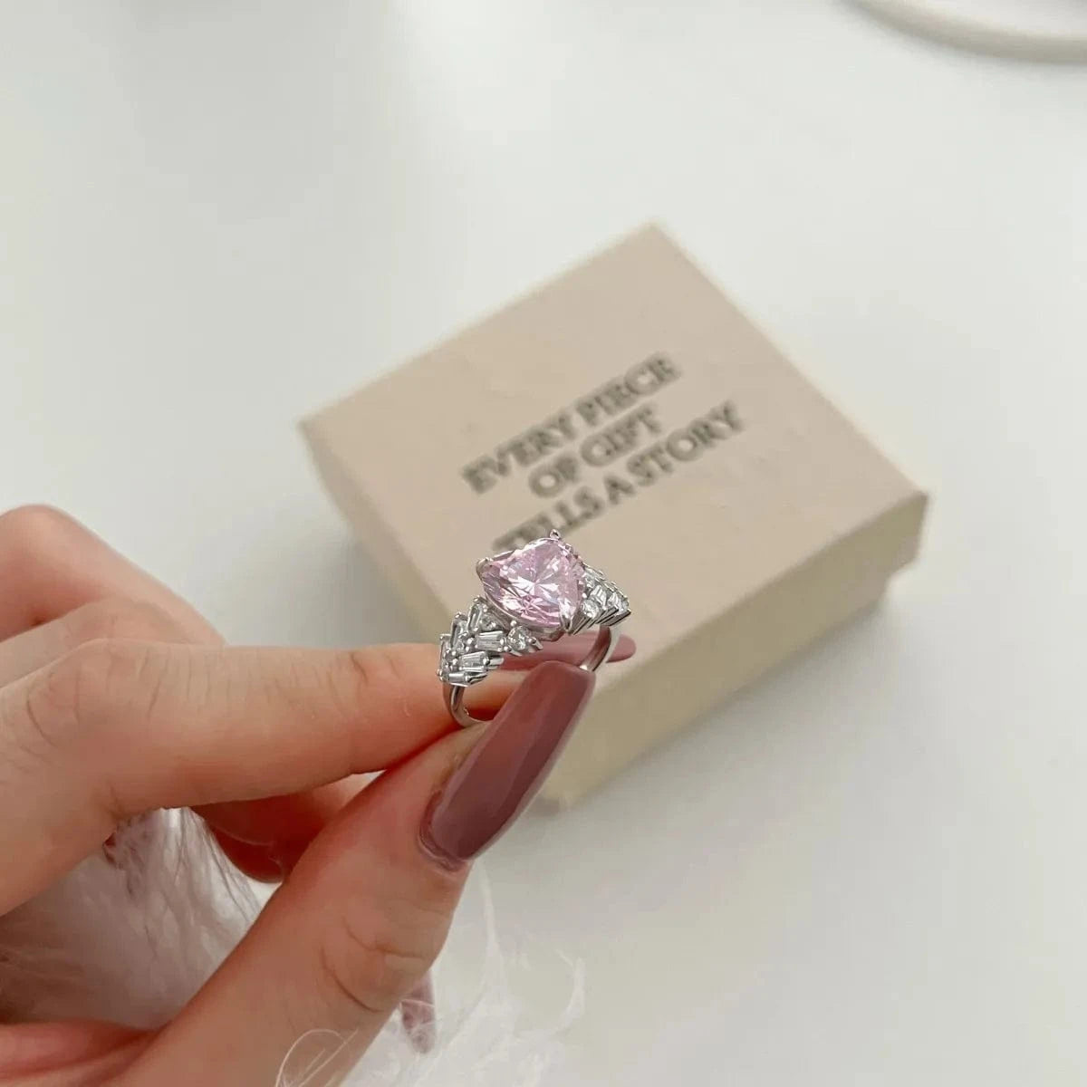Dylam Custom S925 Sterling Silver 5A Cz Stone Pink Heart Ring High Quality Luxury Engagement Wedding Diamond Rings Jewelry Women