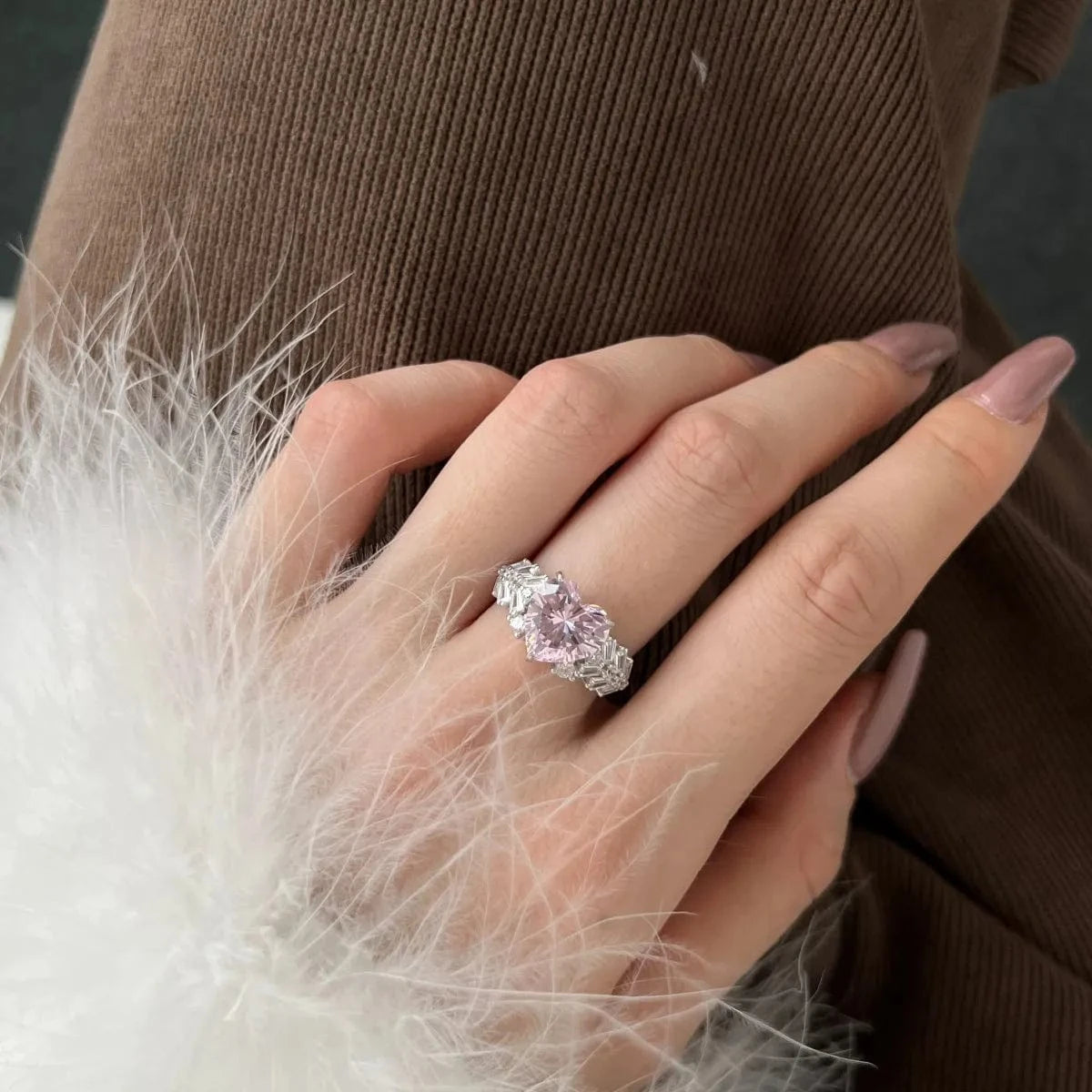 Dylam Custom S925 Sterling Silver 5A Cz Stone Pink Heart Ring High Quality Luxury Engagement Wedding Diamond Rings Jewelry Women