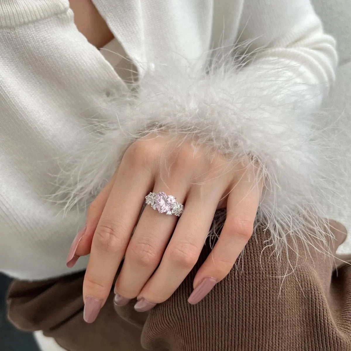 Dylam Custom S925 Sterling Silver 5A Cz Stone Pink Heart Ring High Quality Luxury Engagement Wedding Diamond Rings Jewelry Women