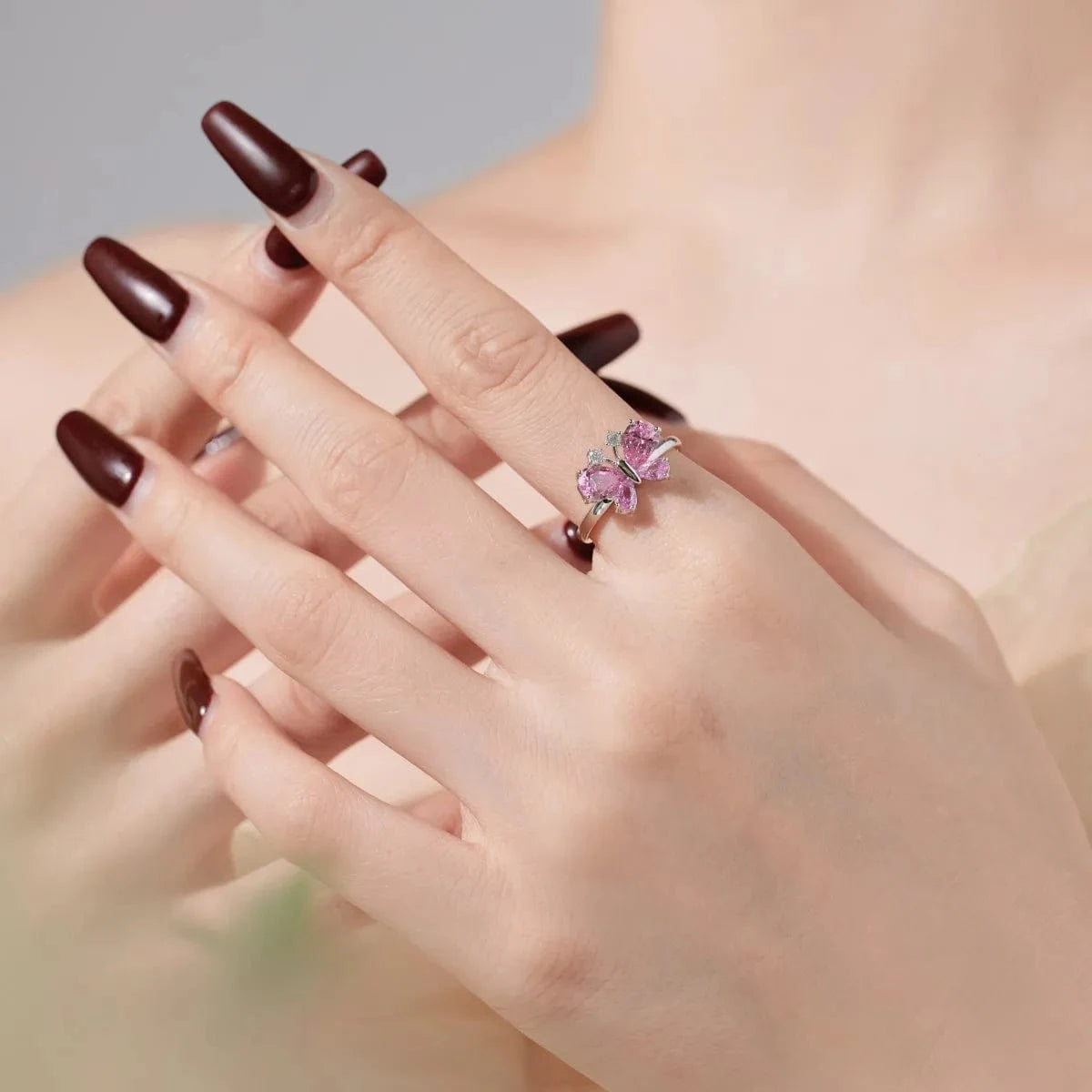 Dylam Cute Elegant Light Luxury 925 Sterling Silver Ring 18K Gold Fine Jewelry Pink 5A Cubic Zircon Butterfly Rings For Women