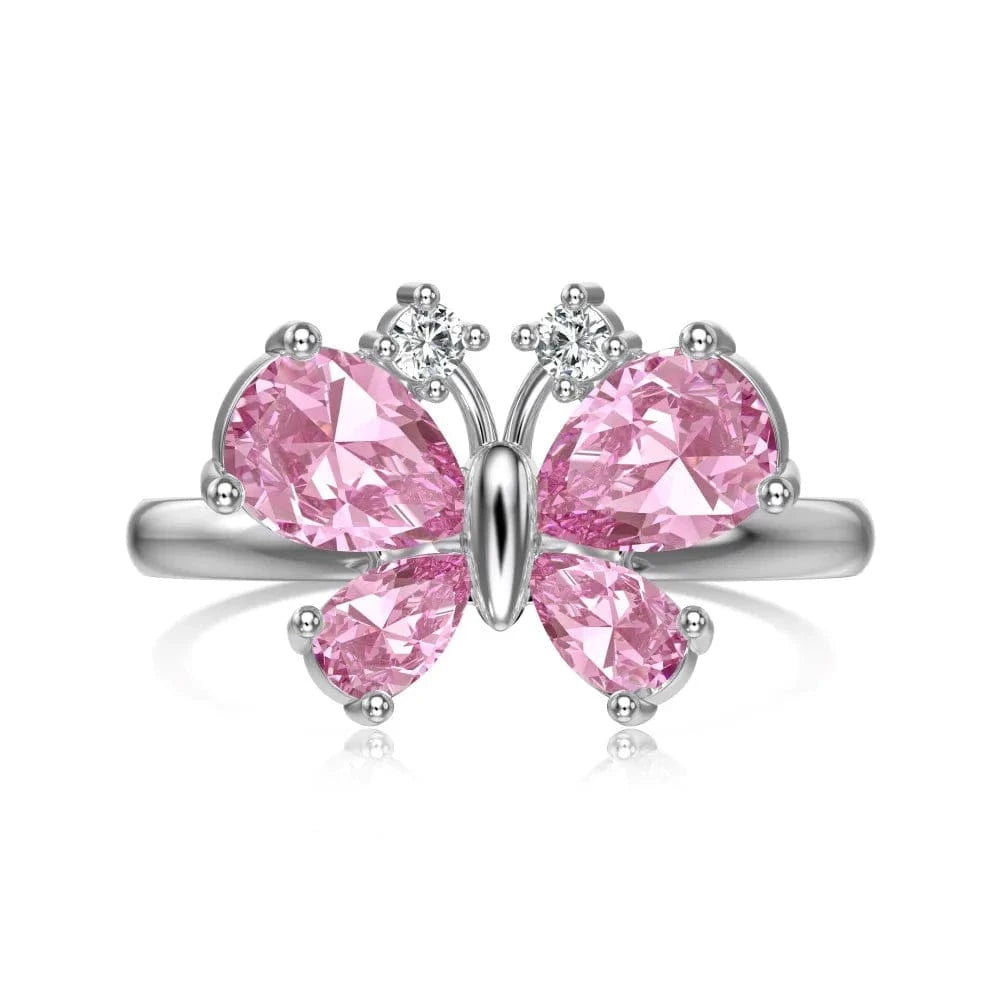 Dylam Cute Elegant Light Luxury 925 Sterling Silver Ring 18K Gold Fine Jewelry Pink 5A Cubic Zircon Butterfly Rings For Women