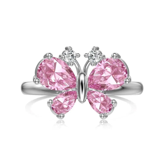 Dylam Cute Elegant Light Luxury 925 Sterling Silver Ring 18K Gold Fine Jewelry Pink 5A Cubic Zircon Butterfly Rings For Women