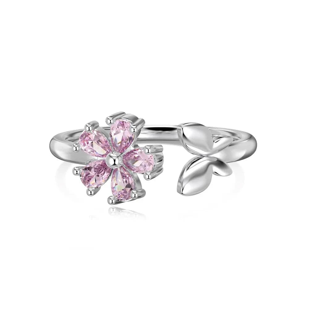 Dylam Cute Pink Butterfly Flower Ring High Quality 925 Silver Cz Zircon Original Open Adjustable 18K Gold Plated Rings For Women