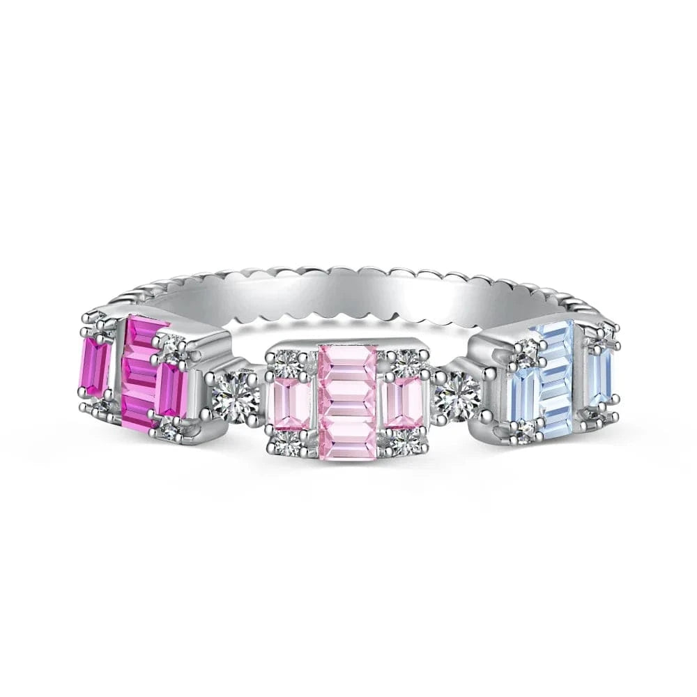 Dylam Cute Sweet Colorful Design In Stock 925 Sterling Silver Rhodium Plated 3 Stones Screw Thread 5A Zirconia Rings for Women