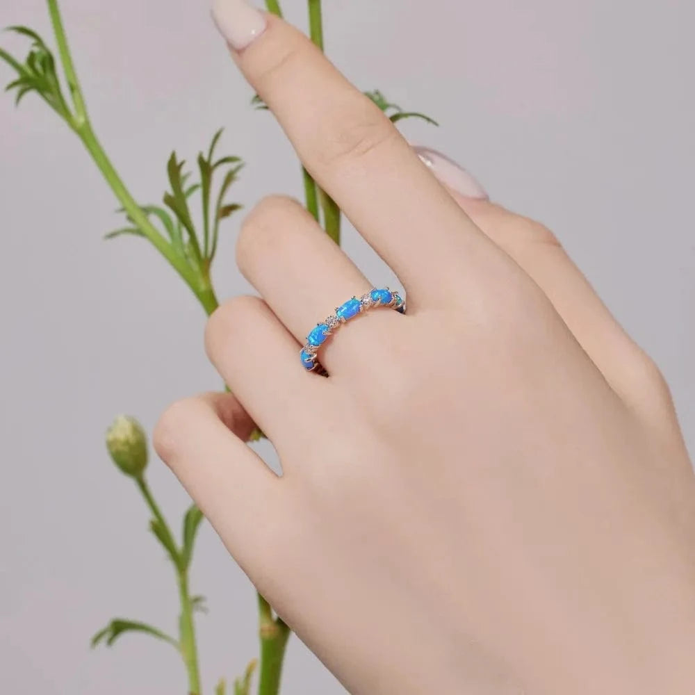 Dylam Dainty Stylish Fine Jewelry Women 925 Sterling Silver Non Fade Non Tarnish 5A Cubic Zirconia Synthetic Opal Stone Rings