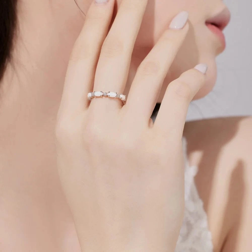 Dylam Dainty Stylish Fine Jewelry Women 925 Sterling Silver Non Fade Non Tarnish 5A Cubic Zirconia Synthetic Opal Stone Rings