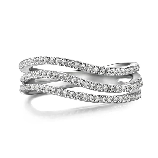Dylam Dazzling Fine Fashion Jewellery Women S925 Silver Rhodium Plated 3-Layer Twisted Wave Simplicity 5A Zirconia Jewelry Rings