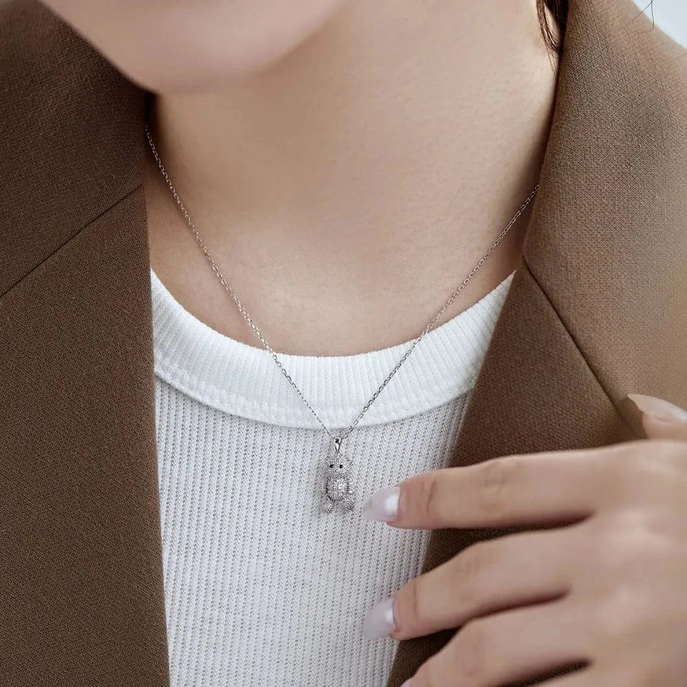 Dylam Dazzling Jewelry 5A Cubic Zirconia Diamond Rhodium 18K Gold Plated Teddy Bear Charm Pendant Fine Fashion Jewelry Necklace