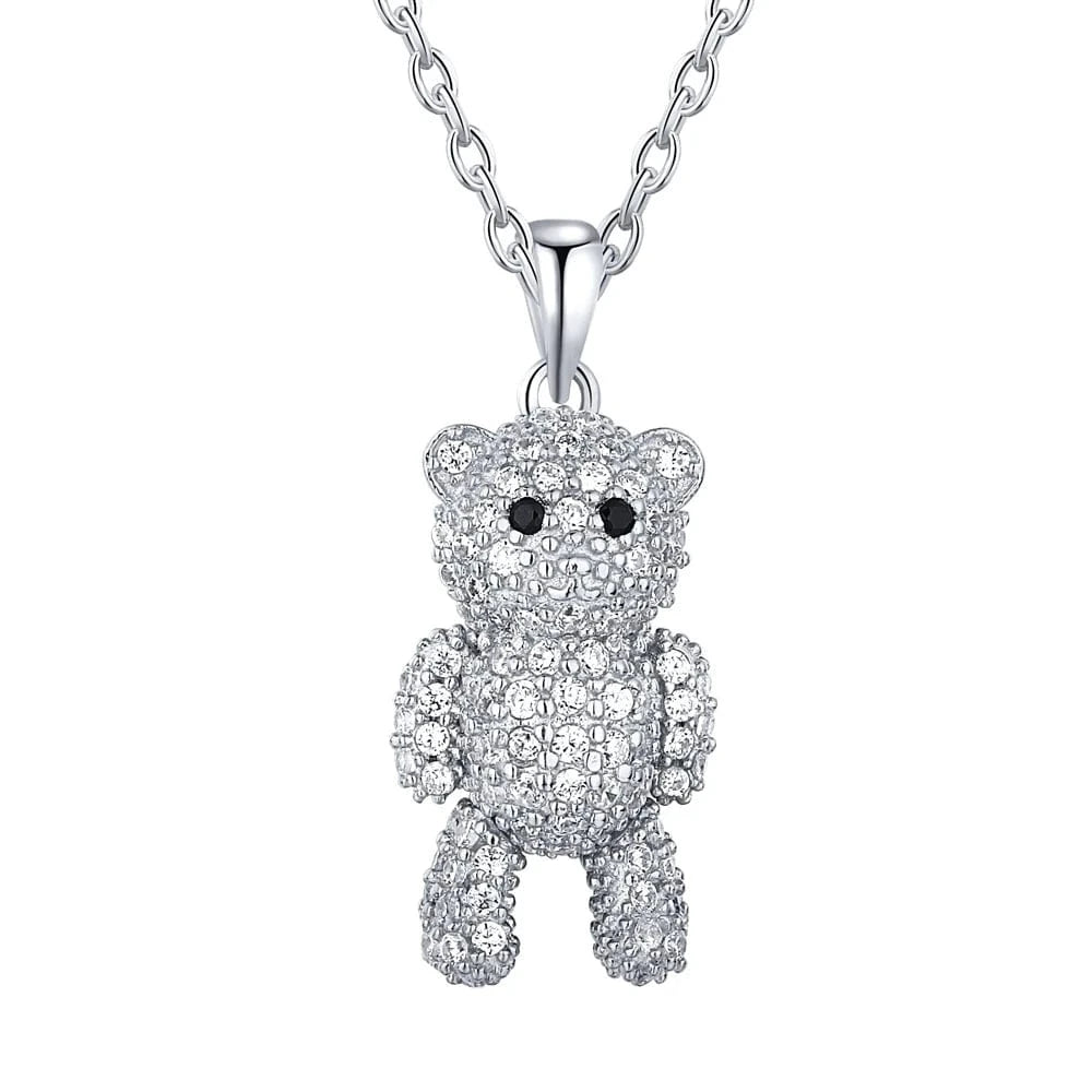 Dylam Dazzling Jewelry 5A Cubic Zirconia Diamond Rhodium 18K Gold Plated Teddy Bear Charm Pendant Fine Fashion Jewelry Necklace