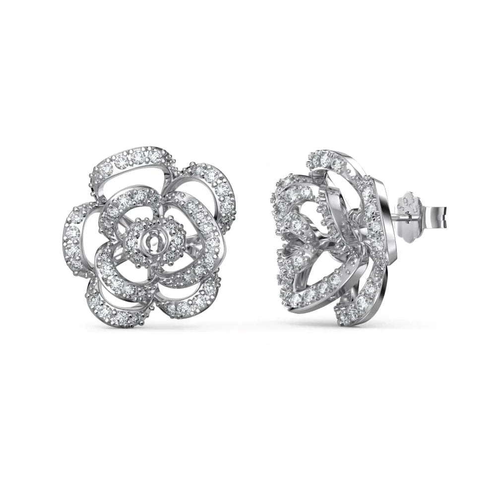 Dylam Dropshipping S925 Silver Rose Flower Earring 18K Gold Plated Jewelry Cubic Zirconia Stud Earrings Women Party Or Wedding