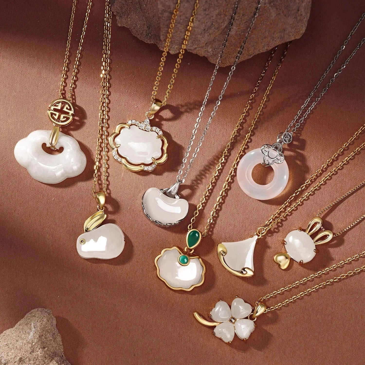 Dylam Elegance Fine Jewelry 925 Sterling Silver Rhodium 18K Gold Plated Link Chain Hetian Jade Pendant Necklaces