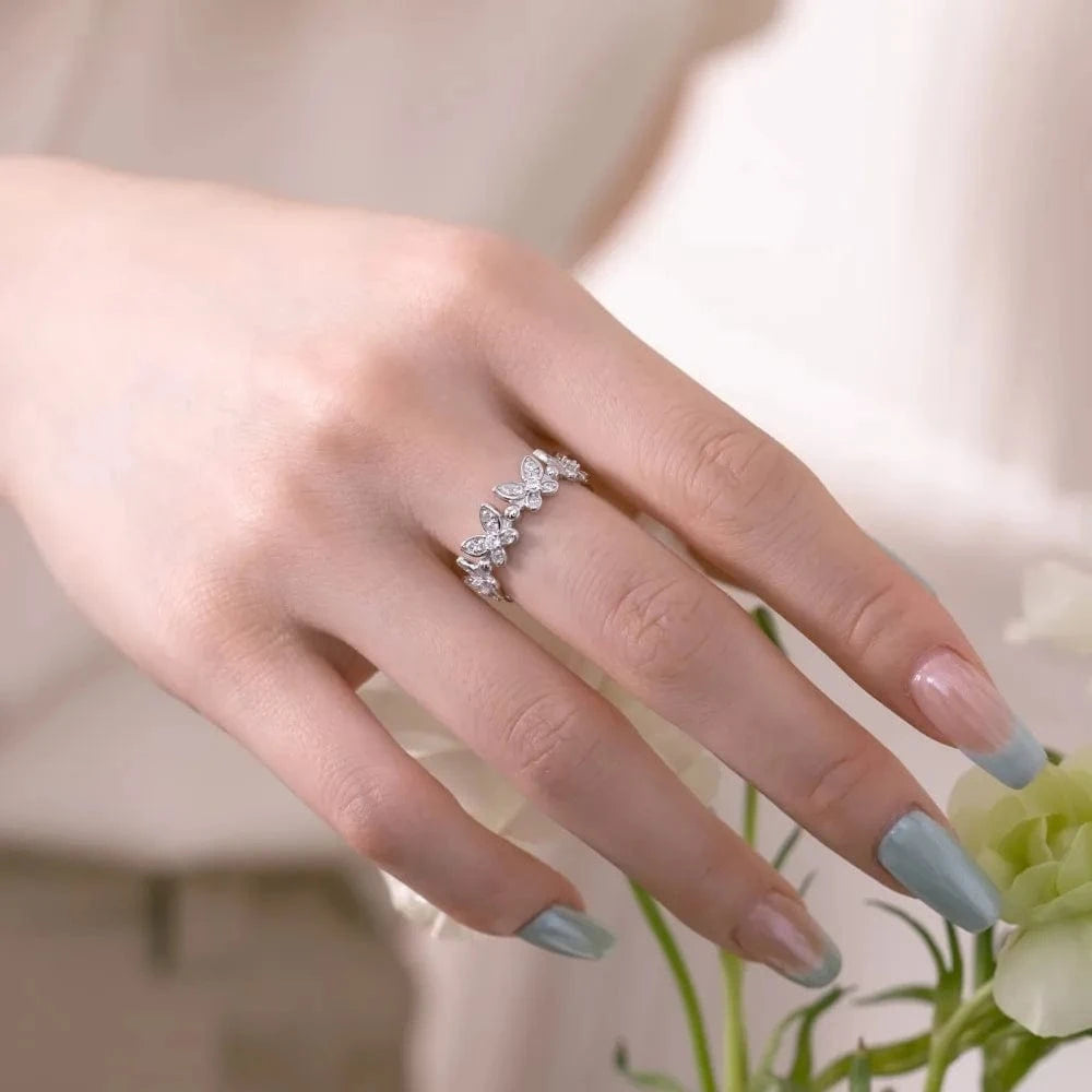 Dylam Exquisite Fine Jewelry 925 Sterling Silver Rhodium Plated Fade Free Butterfly Shape Style 5A Zirconia Women Rings