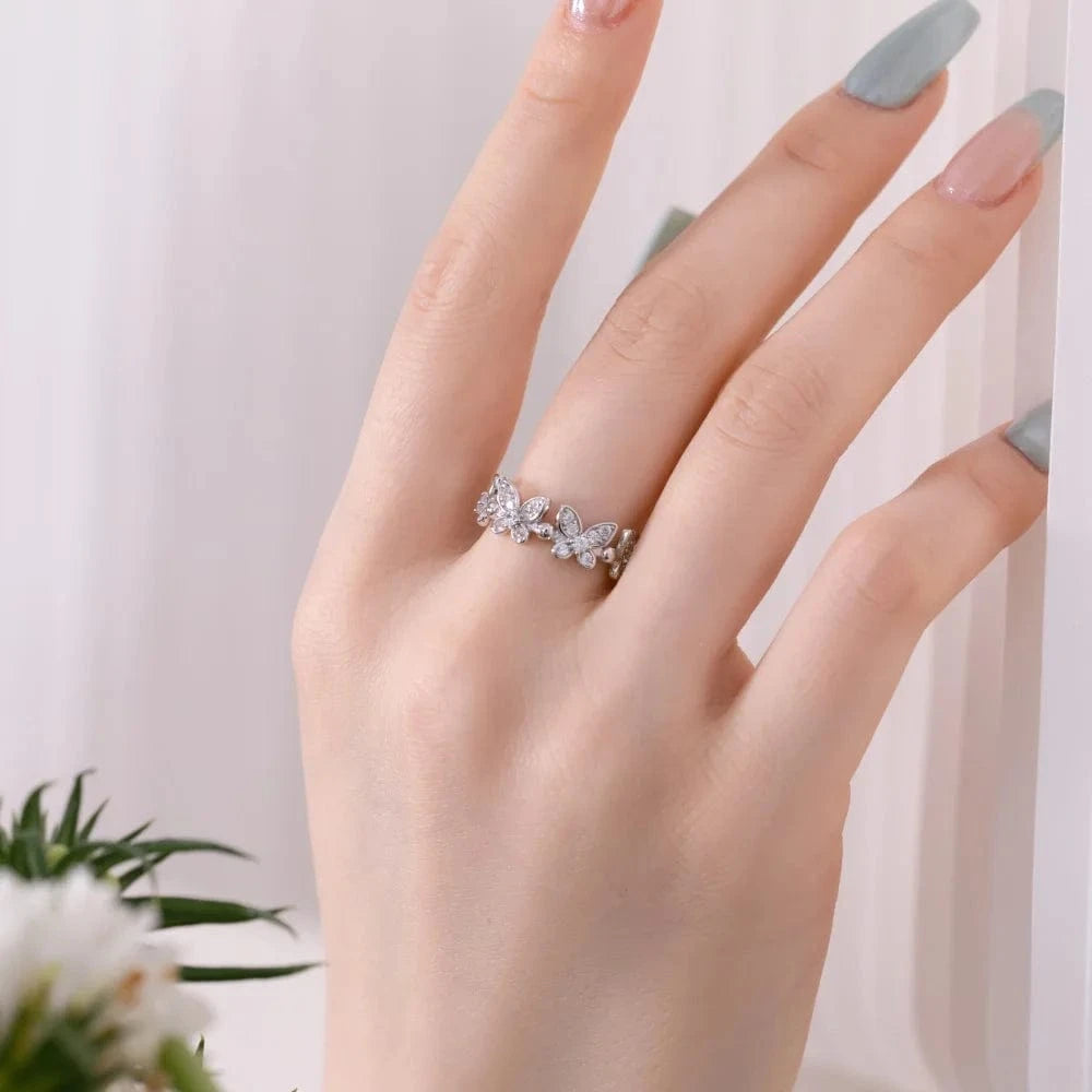 Dylam Exquisite Fine Jewelry 925 Sterling Silver Rhodium Plated Fade Free Butterfly Shape Style 5A Zirconia Women Rings