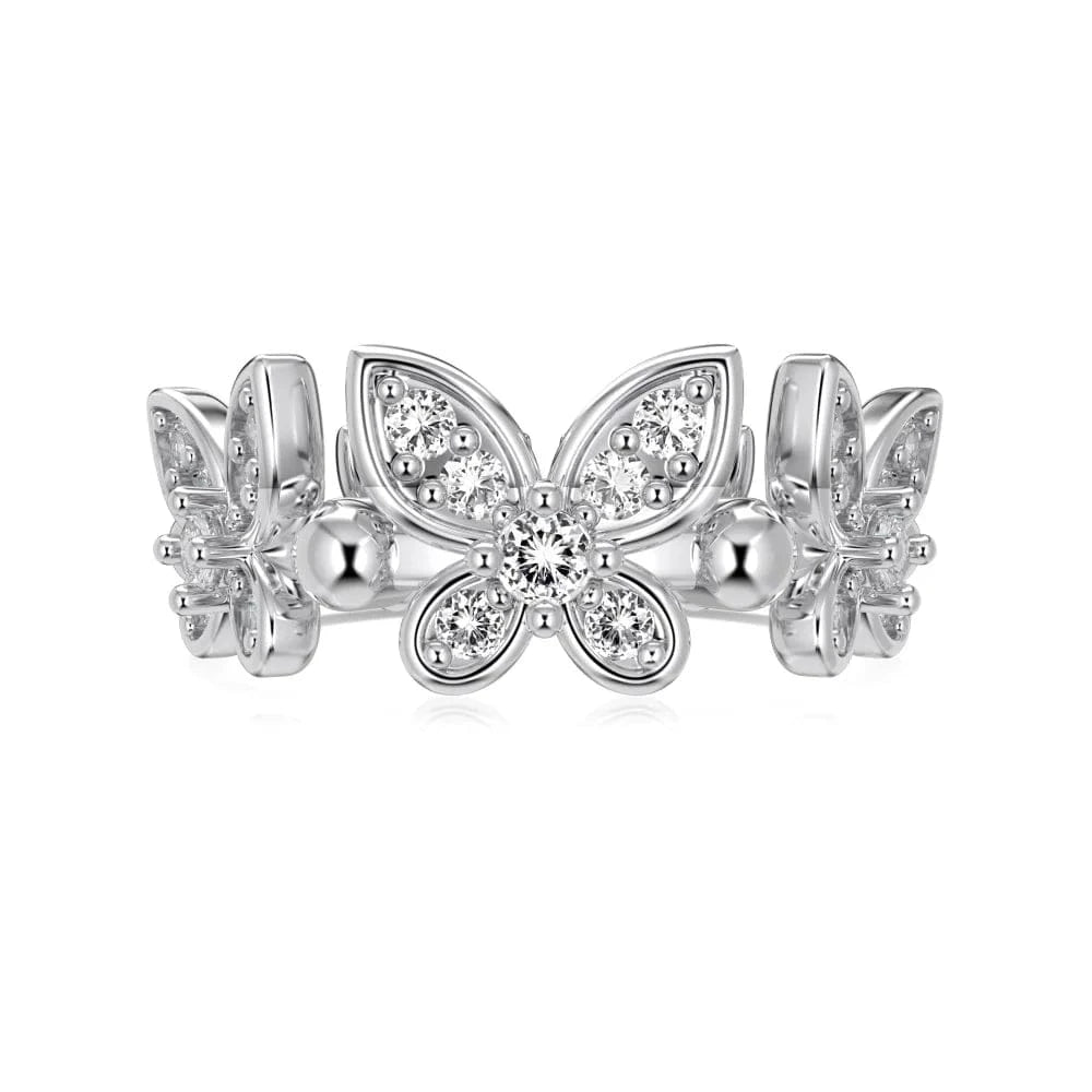 Dylam Exquisite Fine Jewelry 925 Sterling Silver Rhodium Plated Fade Free Butterfly Shape Style 5A Zirconia Women Rings