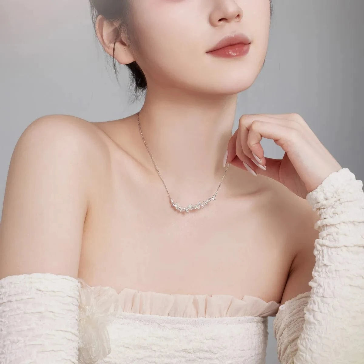 Dylam Factory Wholesale High Quality Low Price Multi Shape Necklace 925 Sterling Silver Cluster Row Pendant Necklaces For Women
