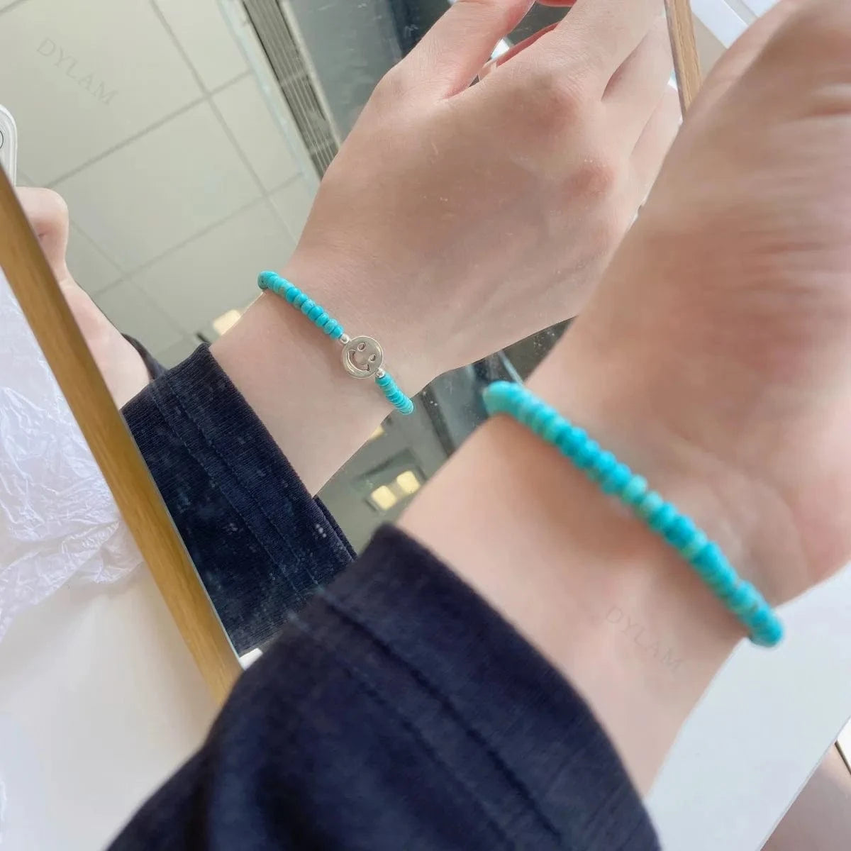 Dylam Fashion Fine Jewelry Women 925 Sterling Silver In Stock No Moq  Daisy Natural Stones Beaded Smiley Face Bracelet Necklace