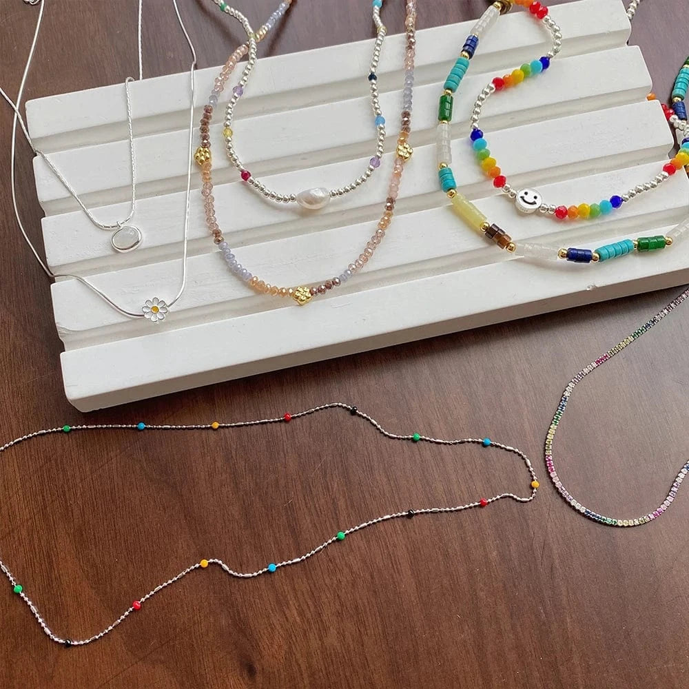 Dylam Fashion Fine Jewelry Women 925 Sterling Silver In Stock No Moq  Daisy Natural Stones Beaded Smiley Face Bracelet Necklace