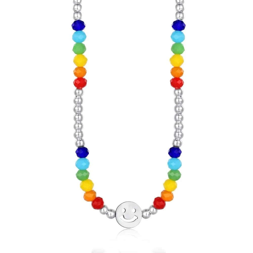 Dylam Fashion Fine Jewelry Women 925 Sterling Silver In Stock No Moq  Daisy Natural Stones Beaded Smiley Face Bracelet Necklace