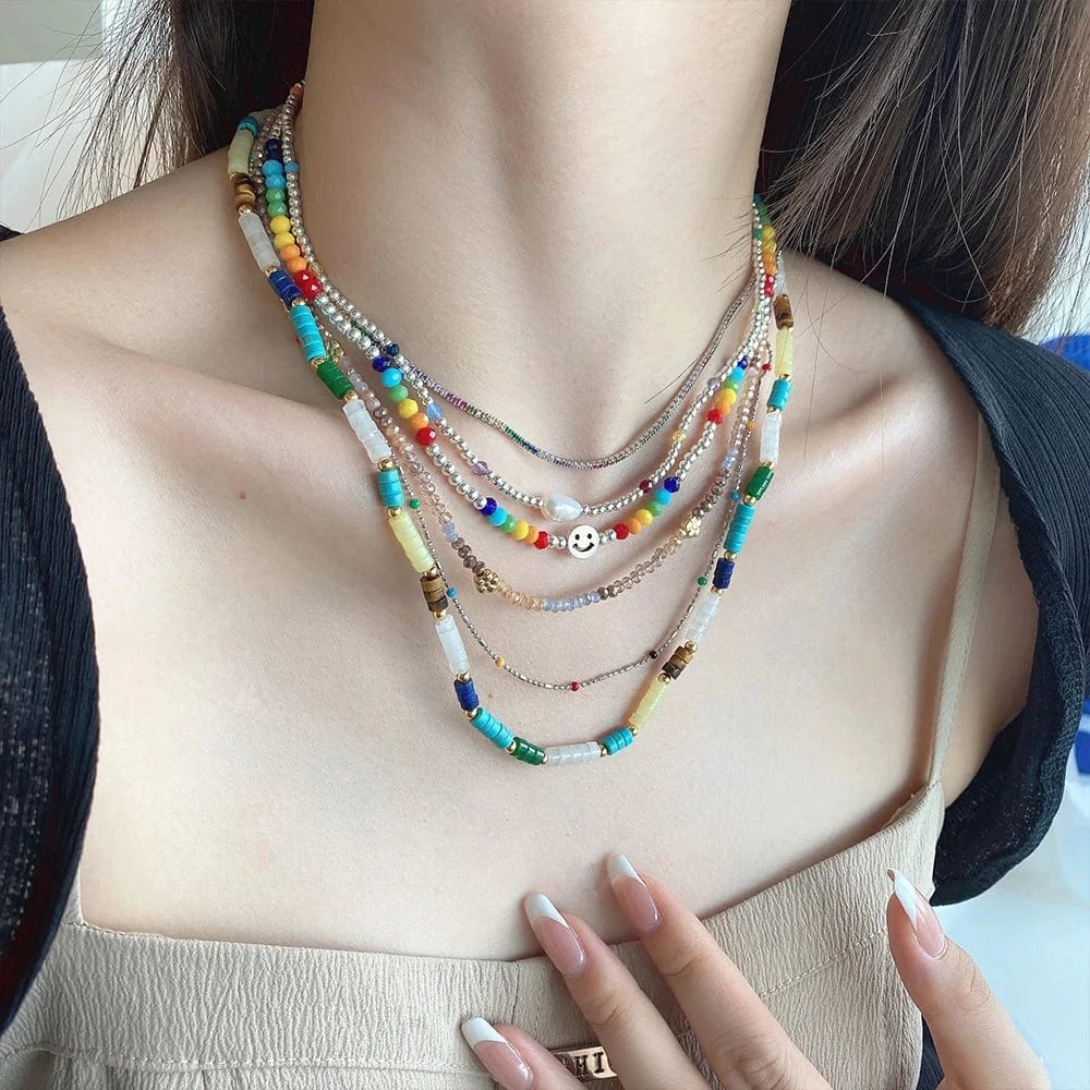 Dylam Fashion Fine Jewelry Women 925 Sterling Silver In Stock No Moq  Daisy Natural Stones Beaded Smiley Face Bracelet Necklace