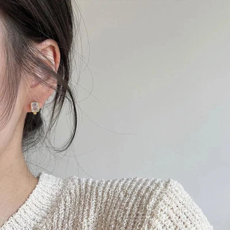 Dylam Fashion Jewelry Women Silver 18K Gold Plated Square 5A Cubic Zirconia S925 Silver Hoop Earrings for women