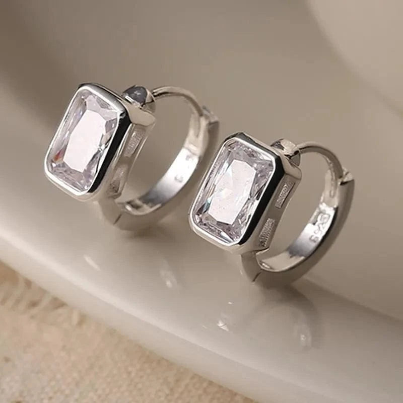 Dylam Fashion Jewelry Women Silver 18K Gold Plated Square 5A Cubic Zirconia S925 Silver Hoop Earrings for women