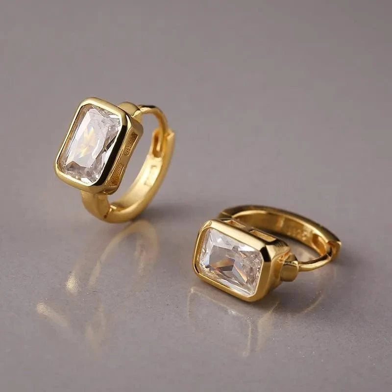 Dylam Fashion Jewelry Women Silver 18K Gold Plated Square 5A Cubic Zirconia S925 Silver Hoop Earrings for women