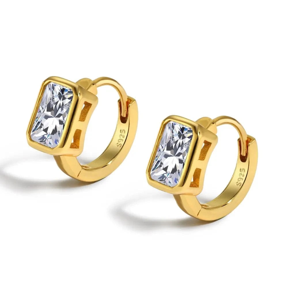 Dylam Fashion Jewelry Women Silver 18K Gold Plated Square 5A Cubic Zirconia S925 Silver Hoop Earrings for women