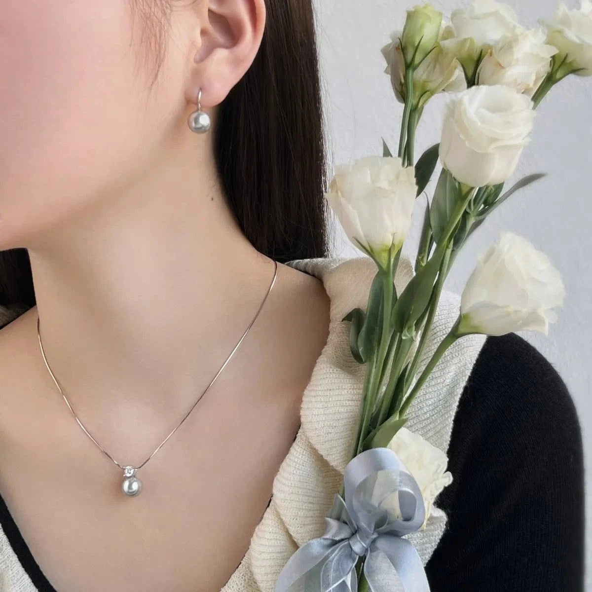 Dylam Fine Jewelry 925 Sterling Silver Shell Pearl Earring Cz Cubic Zirconia Wholesale Drop Natural Pearl Huggies Earrings Women